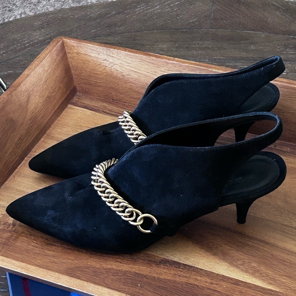 Burberry Black Suede Onwen Slingback Pumps Heels | Size 38.5 | 8.5 US Italian - Picture 9 of 12